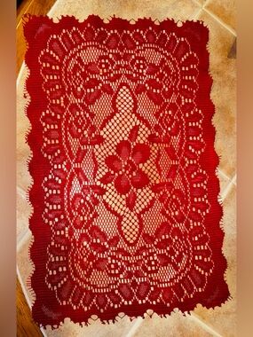 Vintage 4 Filet Crochet Red Doilies✨